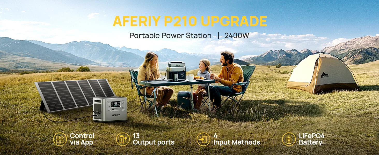 AFERIY AF-P210 Portable Power Station 2400W Solar Generator 2048Wh LiFePO4 Battery Home Backup Outdoor Camping Mobile Power