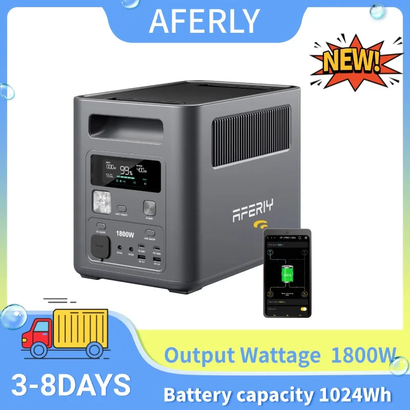 AFERIY P180 Portable Power Station 1800W Solar Generator 1024Wh Lifepo4 Battery Outdoor Camping Mobile PowerStation