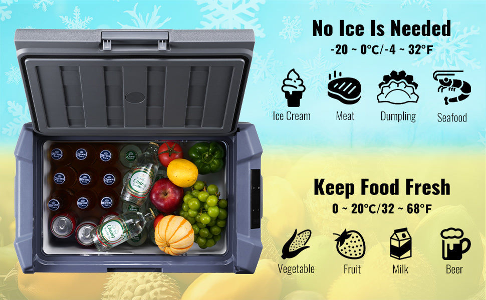 SucceBuy 30/37/45L Car Refrigerator Single Zone Portable Freezer&Built-in Light Compressor Cooler for Outdoor Camping RV