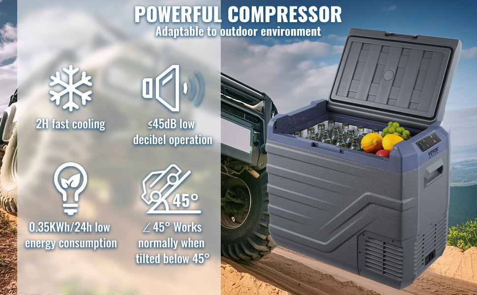 SucceBuy 30/37/45L Car Refrigerator Single Zone Portable Freezer&Built-in Light Compressor Cooler for Outdoor Camping RV