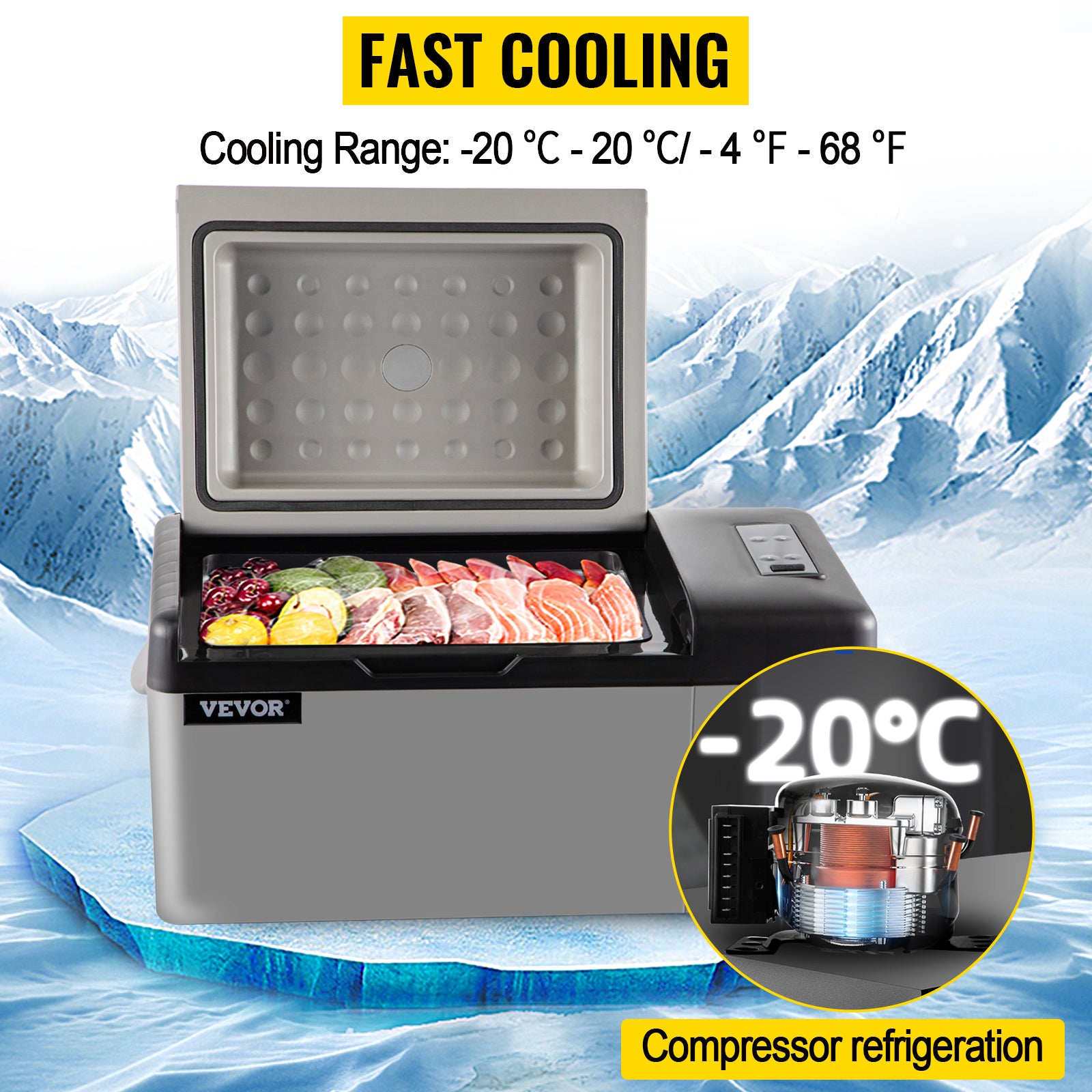 VEVOR 15L/20L Car Freezer Fridge, Portable Compressor Cooler with App Control for Camping, Travel, Outdoor & Home