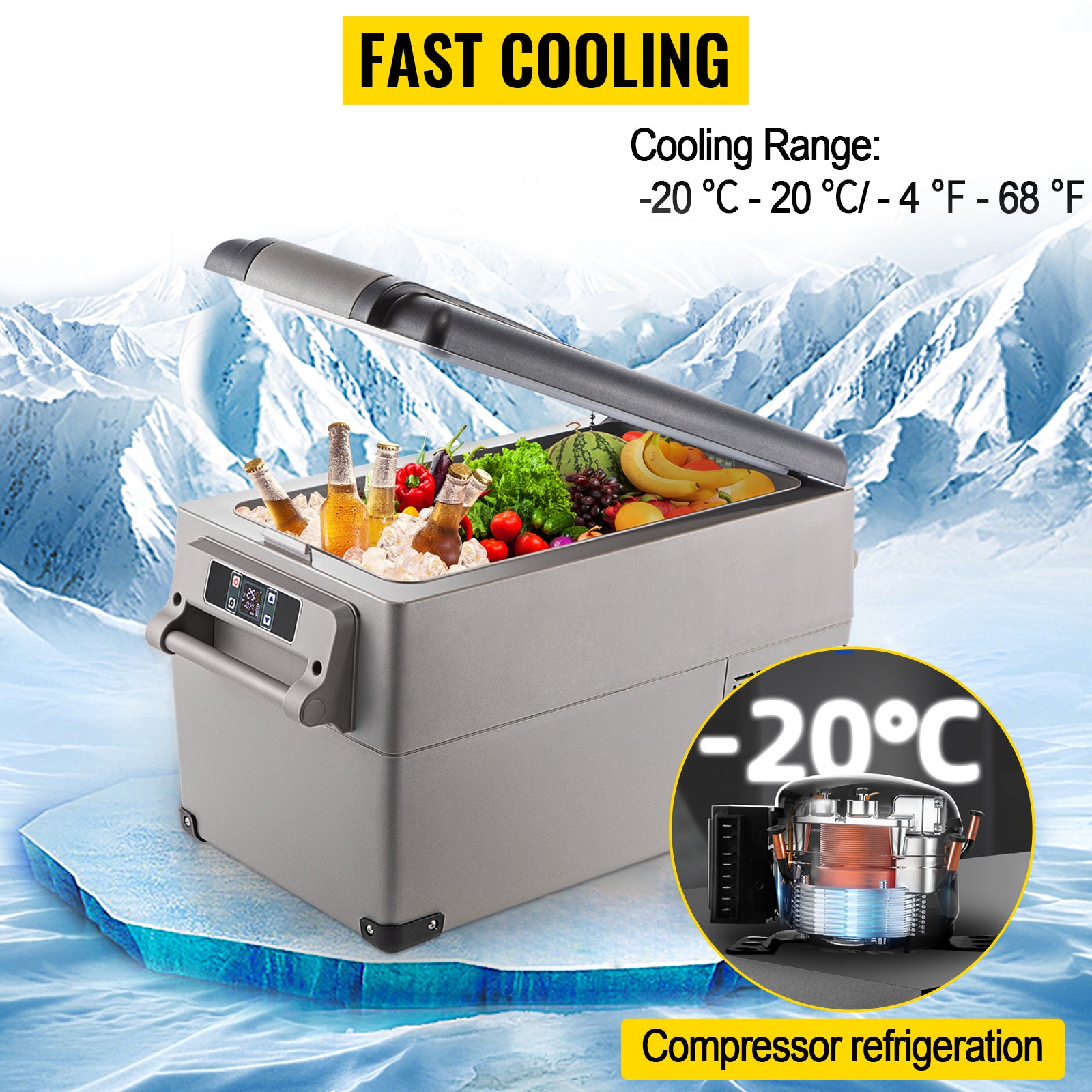 VEVOR 35L/45L/55L Car Fridge Freezer, Portable Compressor Cooler for Vehicles, Travel, Outdoor & Home Use