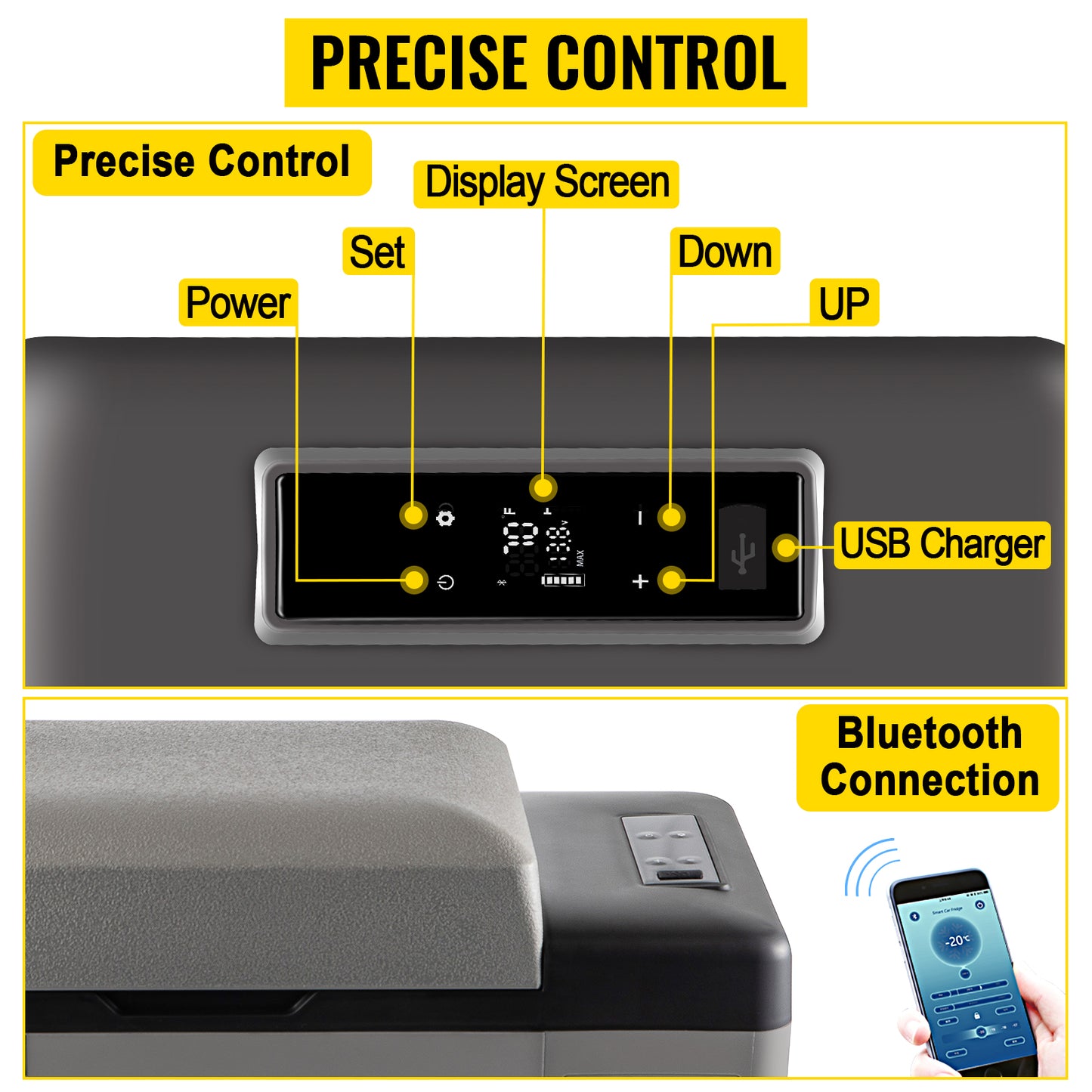 VEVOR 15L/20L Car Freezer Fridge, Portable Compressor Cooler with App Control for Camping, Travel, Outdoor & Home
