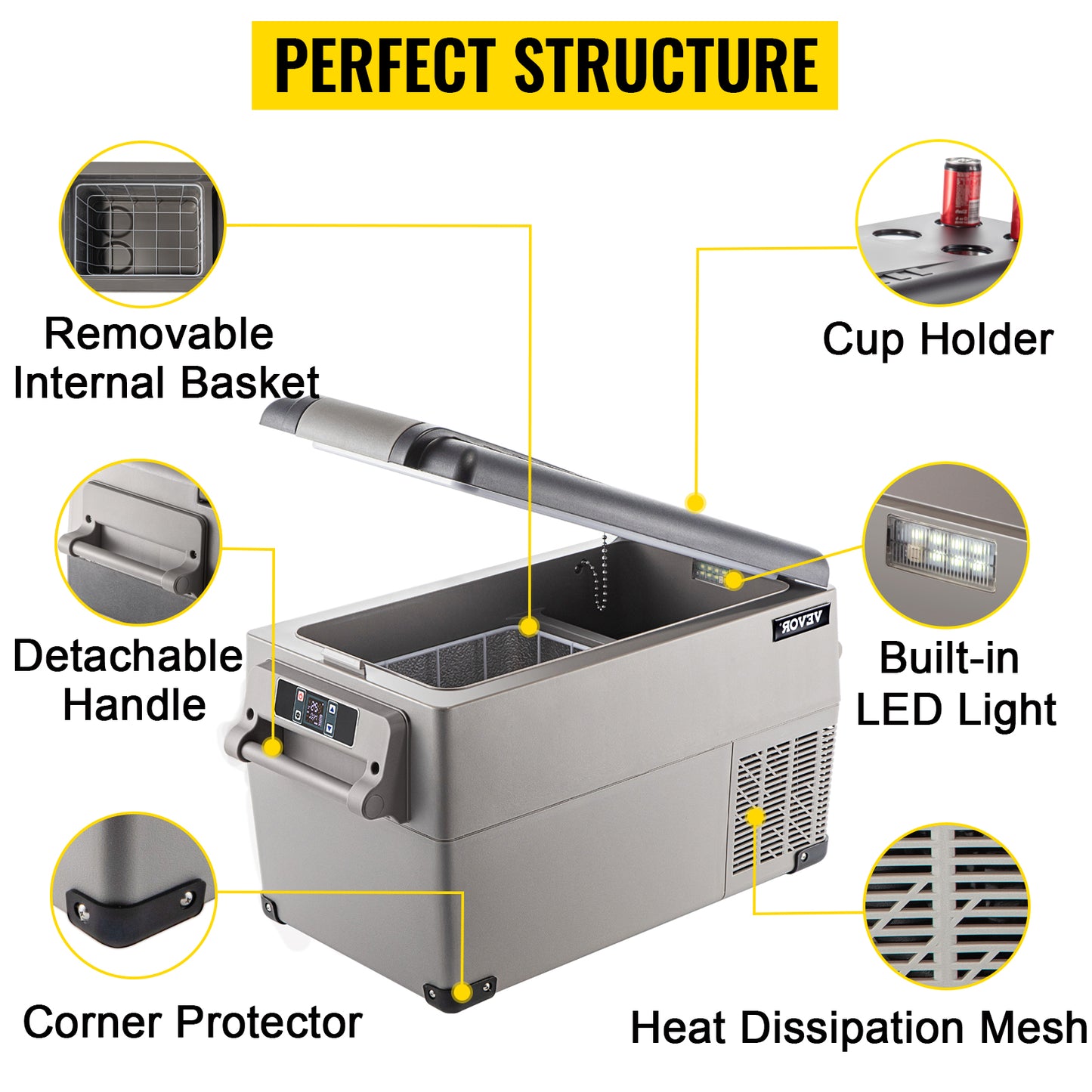VEVOR 35L/45L/55L Car Fridge Freezer, Portable Compressor Cooler for Vehicles, Travel, Outdoor & Home Use