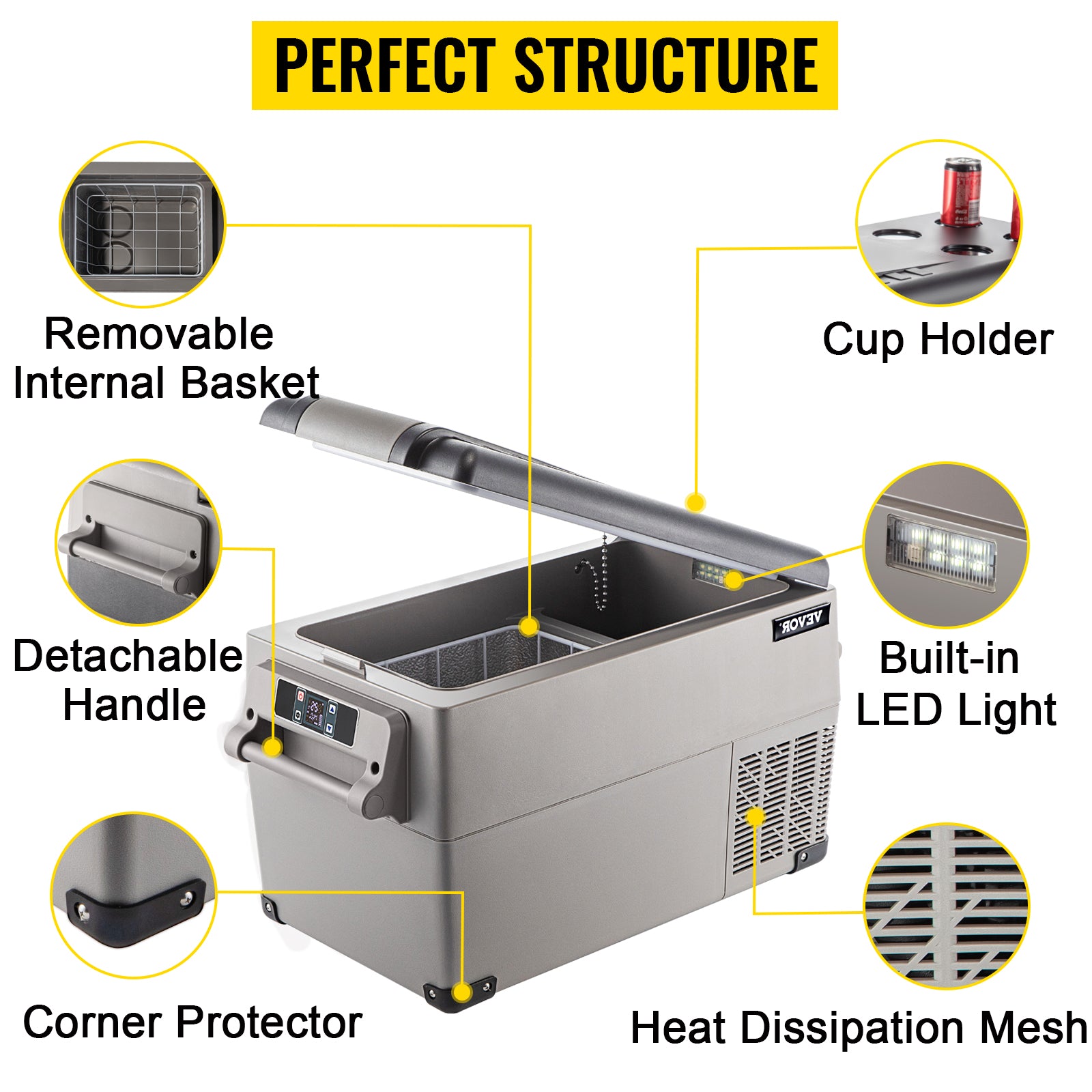 VEVOR 35L/45L/55L Car Fridge Freezer, Portable Compressor Cooler for Vehicles, Travel, Outdoor & Home Use