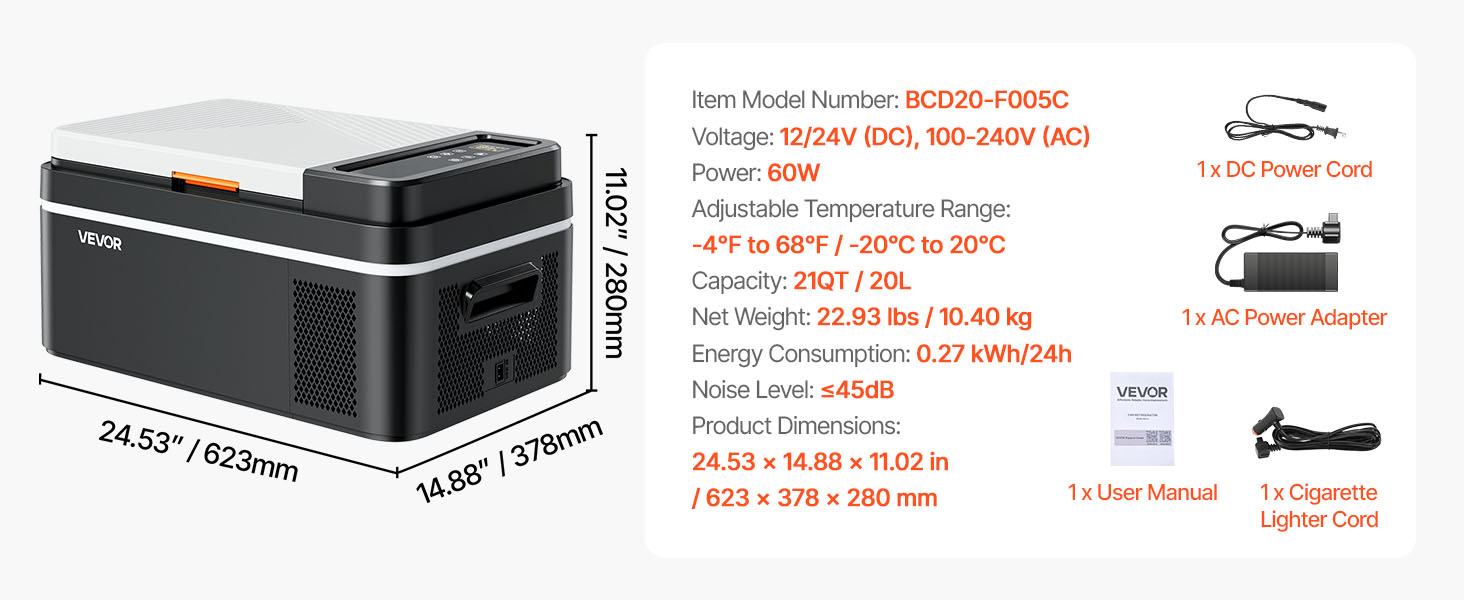 SucceBuy 20 L Portable Refrigerator Car Refrigerator Electric Compressor Cooler with APP Control Cars Freezer for Camping RVs